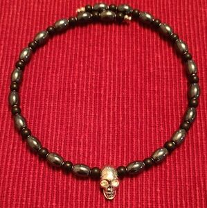 Goth Skull Choker Hematite Plated Vintage Glass Beads